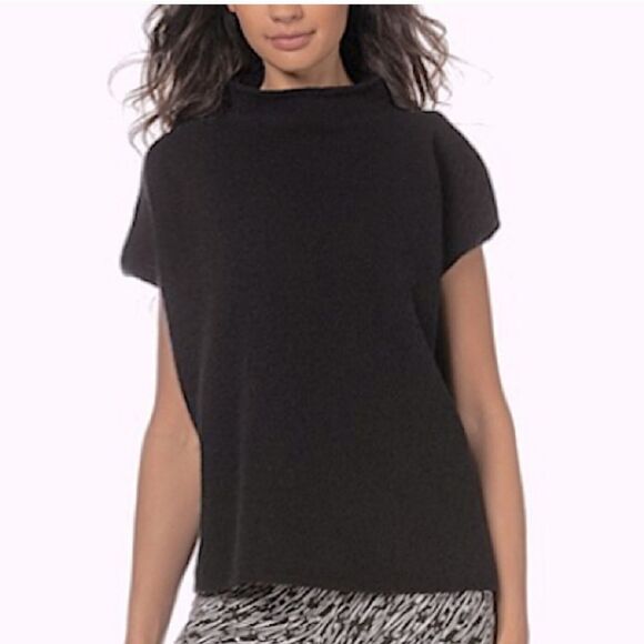 Cynthia Rowley Black Wool Blend Short Sleeve High Neck Size Small - Picture 1 of 9